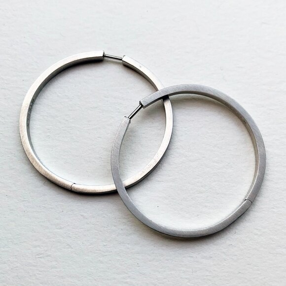 Hinged Steel 1.5" Flat Hoop Earrings – Silvertone, Modern & Sleek Minimalist Jew - Picture 1 of 7